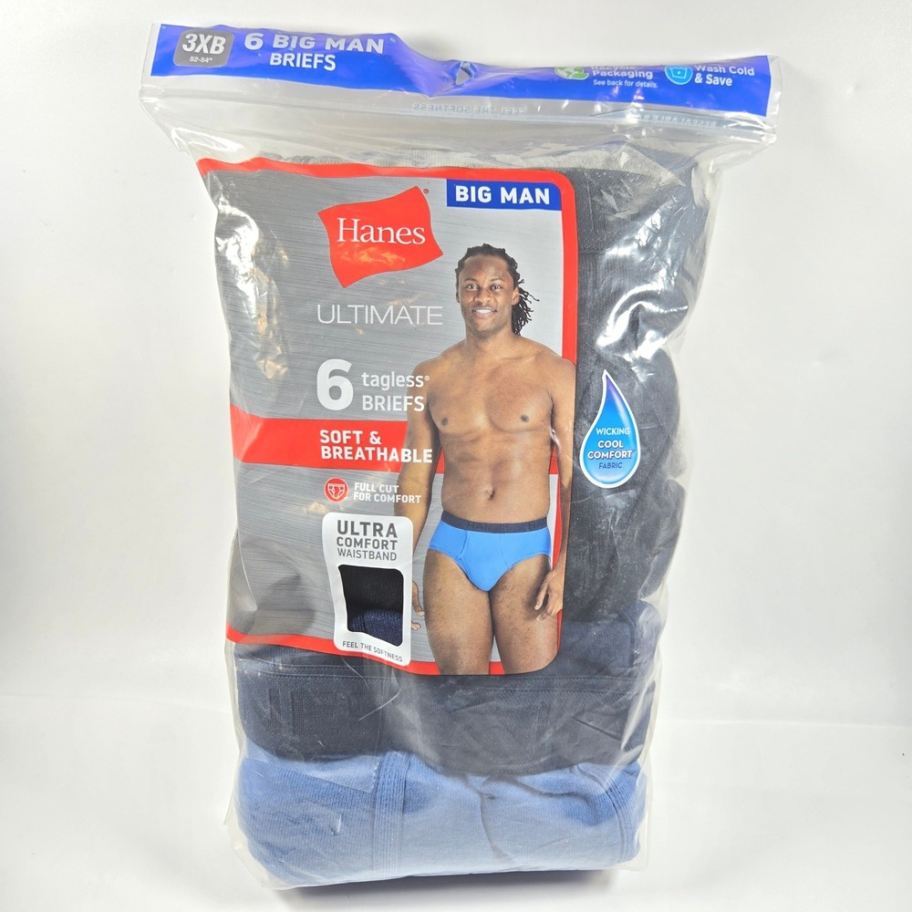 Hanes Ultimate Big Man 6 Pk Tagless Briefs 3XB 3XL Big and Tall 52-54 underwear